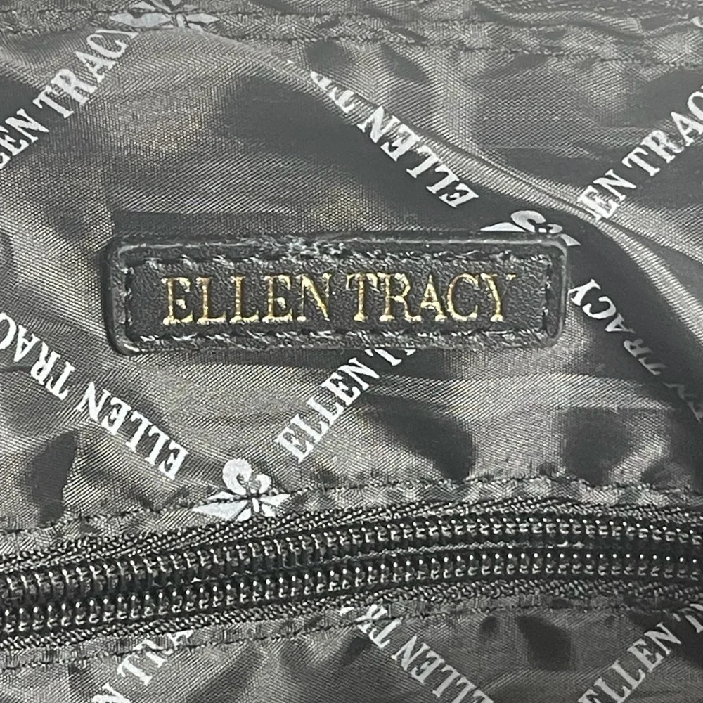 Ellen Tracy Black Nylon Tote Bag Quilted Pocket Large Zip Shoulder Bag